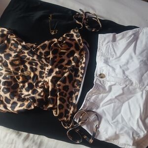 Leopard Print Top and White Shorts Set
